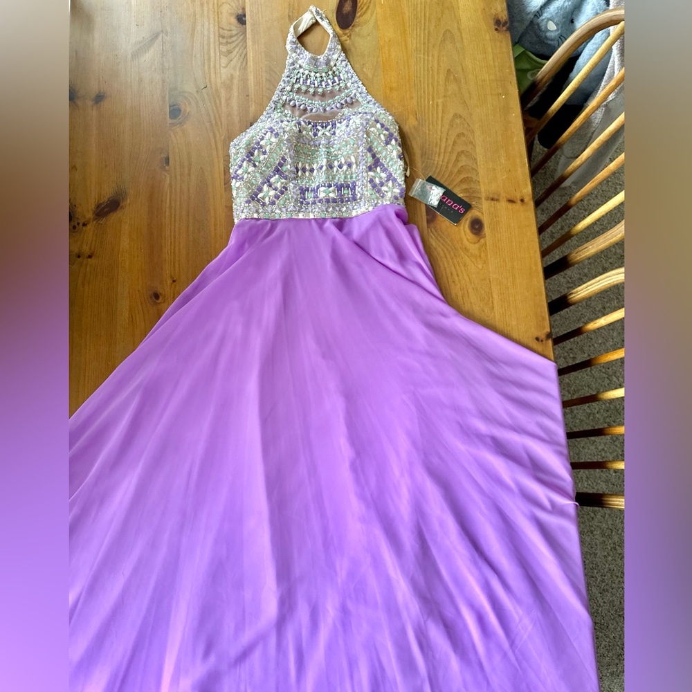Purple Orchid Beaded Halter Maxi Gown Dave & Johnny Formal Dress 1/2 - Picture 9 of 11